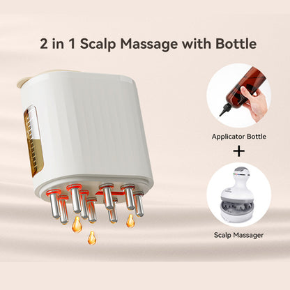 2-in-1 scalp massage device with applicator bottle and scalp massager on a beige background